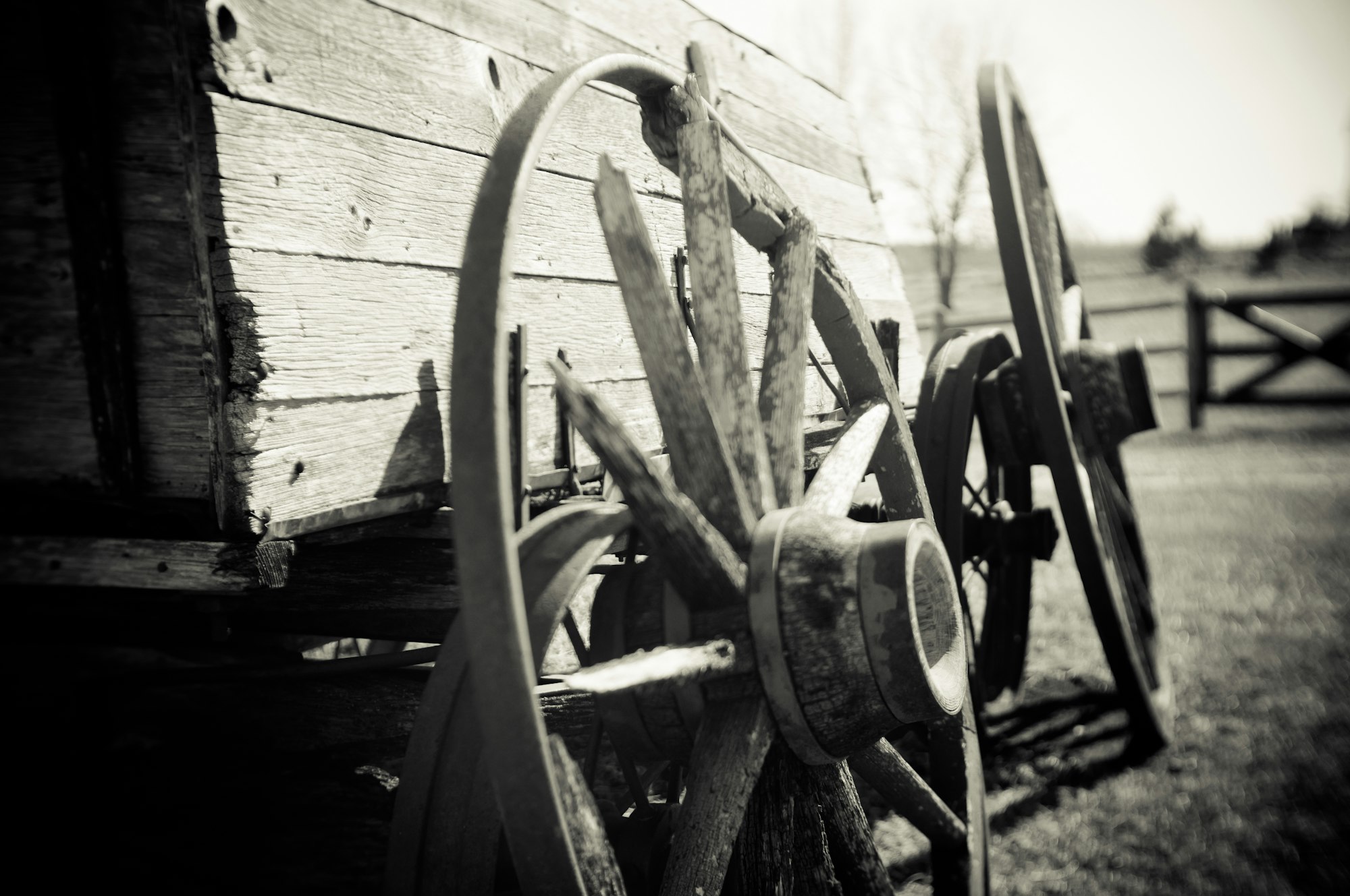 monochrome wooden wagon