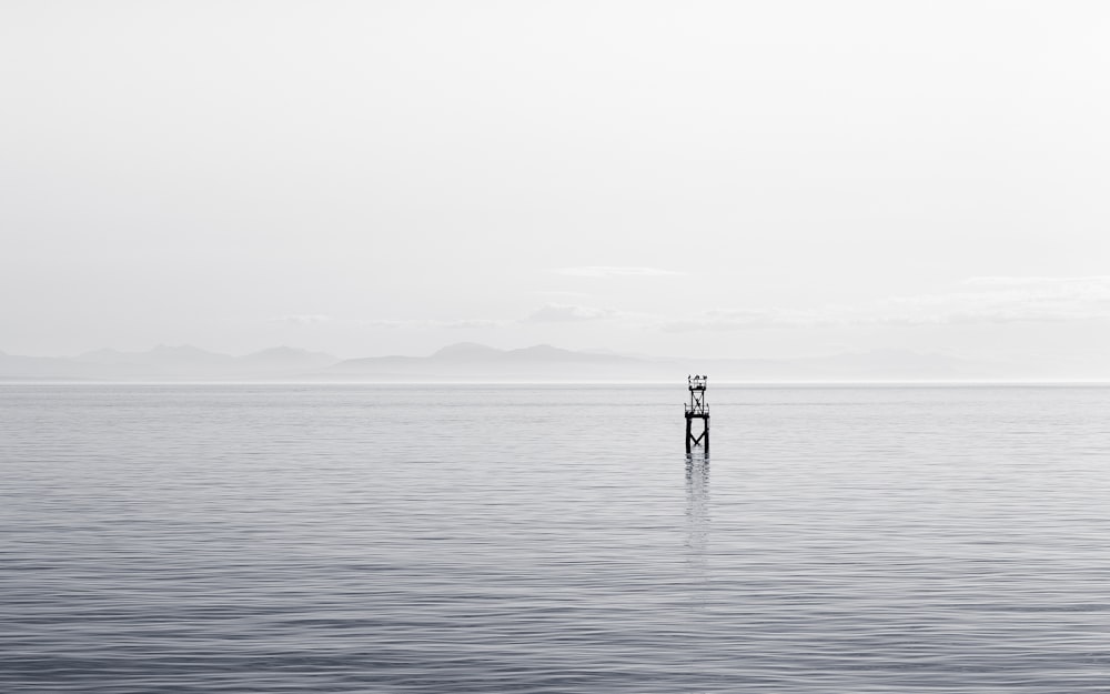 Fotografía en escala de grises de Post in Sea