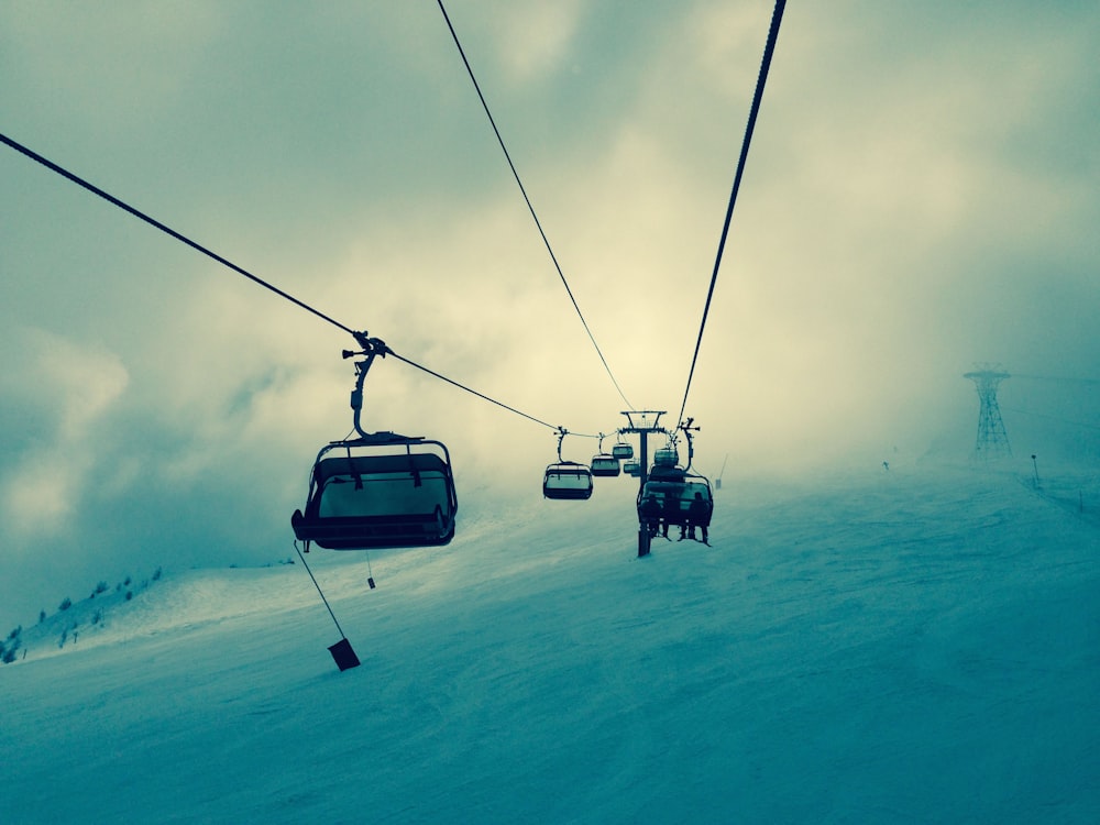 cable train under snow field