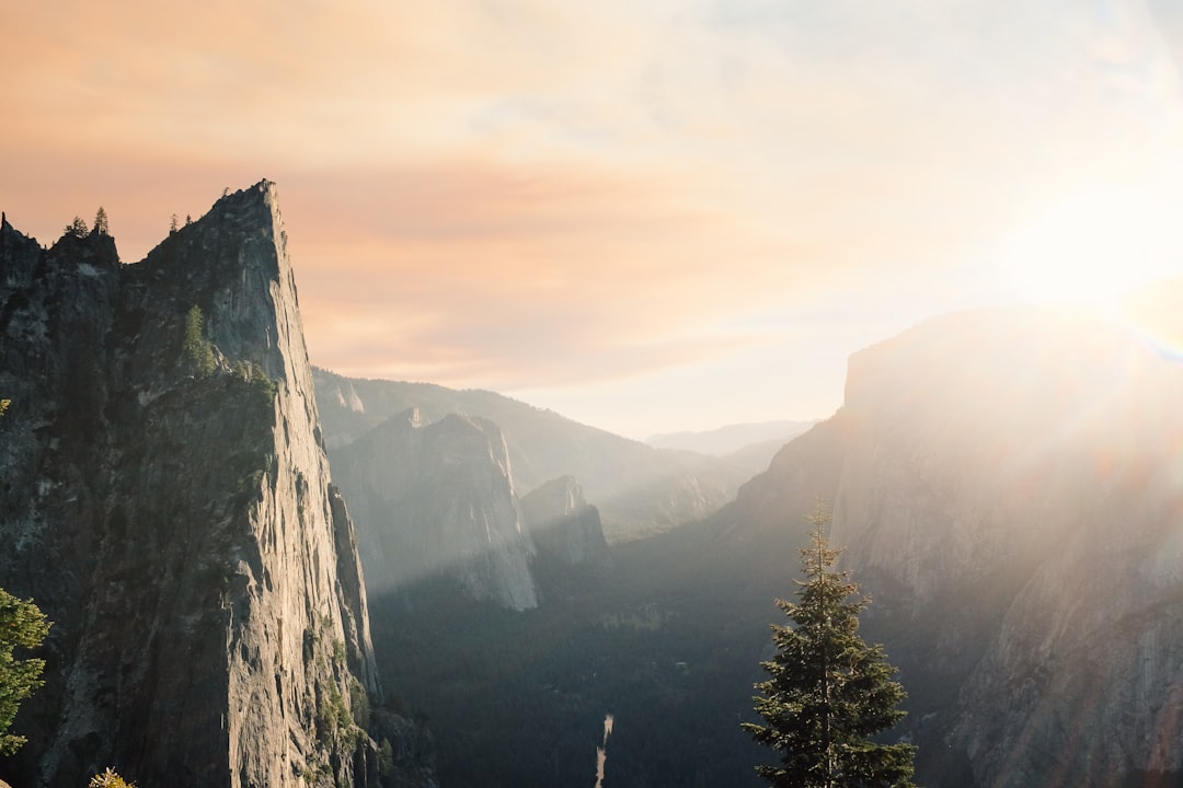 view of mountain being shine with sunlight, Granite peaks in the morning