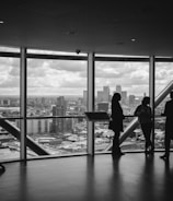 people standing inside city building