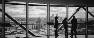 people standing inside city building