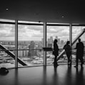 people standing inside city building