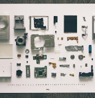 flatlay photography of camera module parts