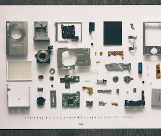 flatlay photography of camera module parts