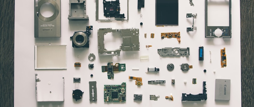 flatlay photography of camera module parts