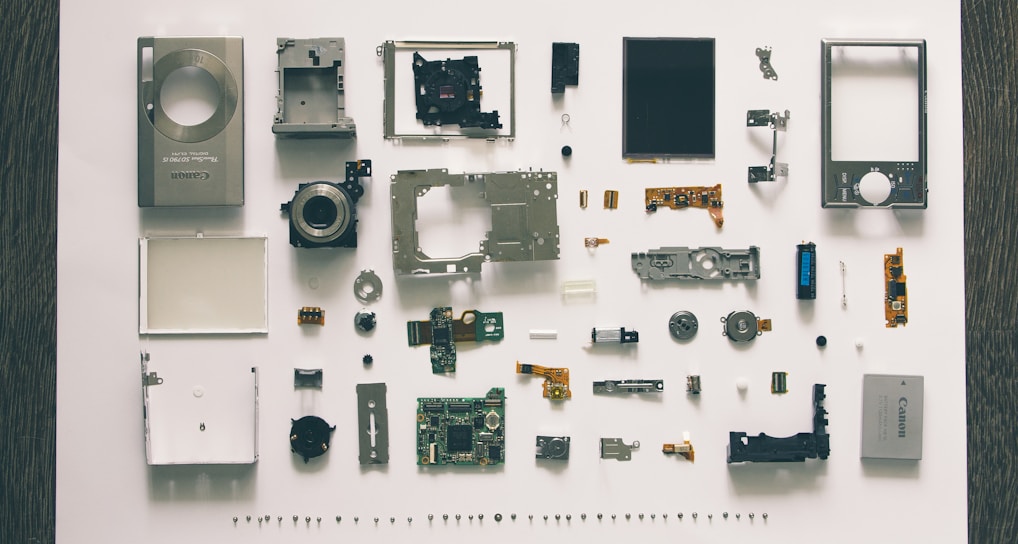 flatlay photography of camera module parts