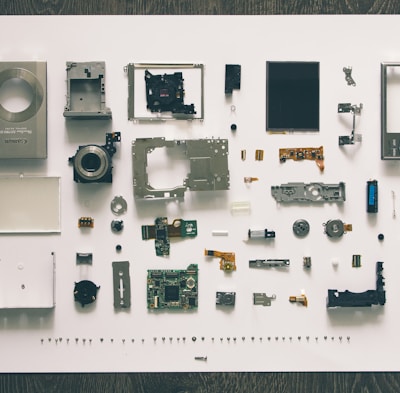flatlay photography of camera module parts