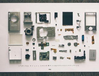flatlay photography of camera module parts