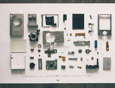 flatlay photography of camera module parts