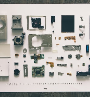 flatlay photography of camera module parts