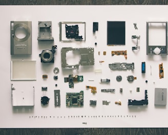 flatlay photography of camera module parts