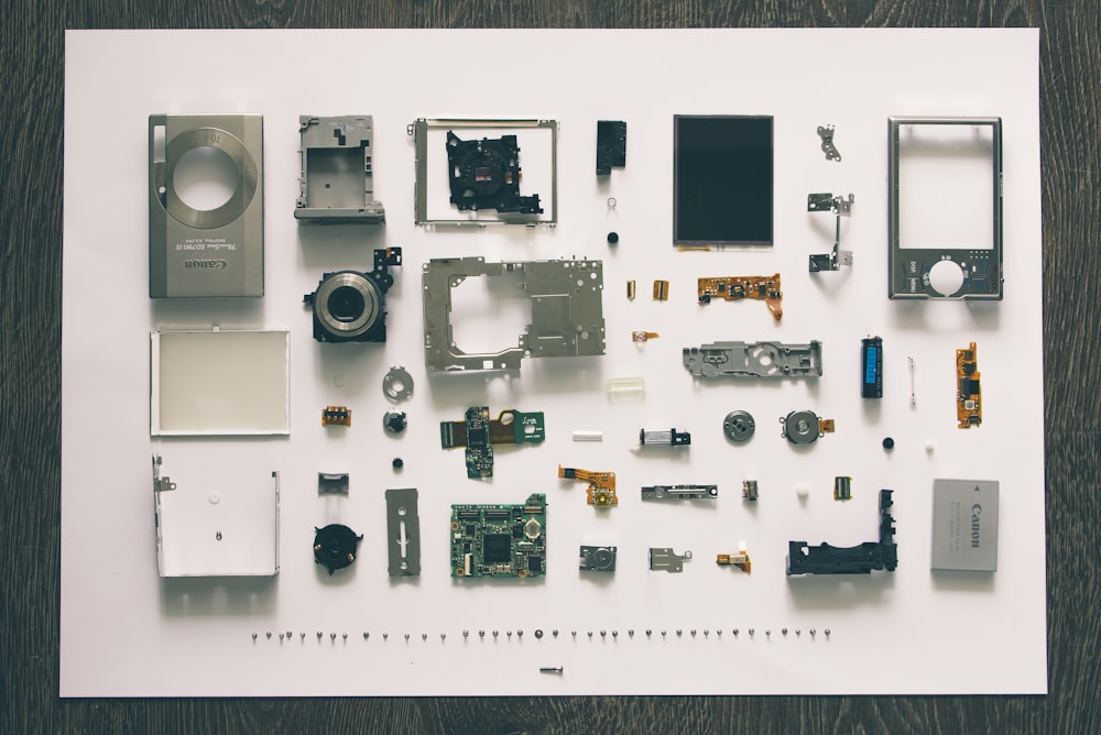 flatlay photography of camera module parts