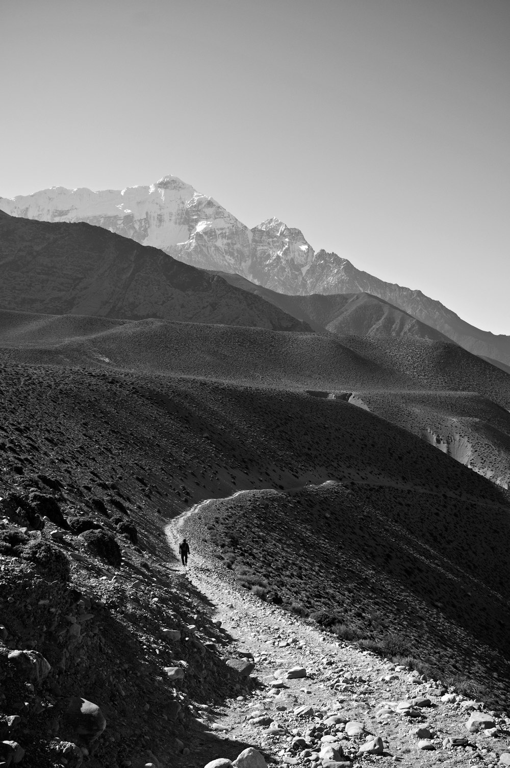 Graustufenfoto des Berges bei Tag