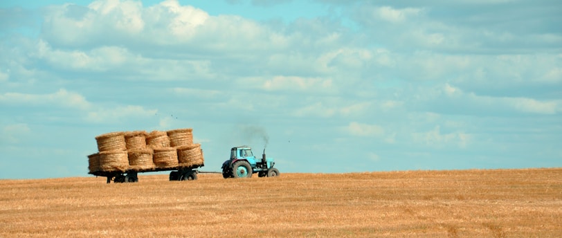 brown hay on tractor under white and blue sky during daytime
