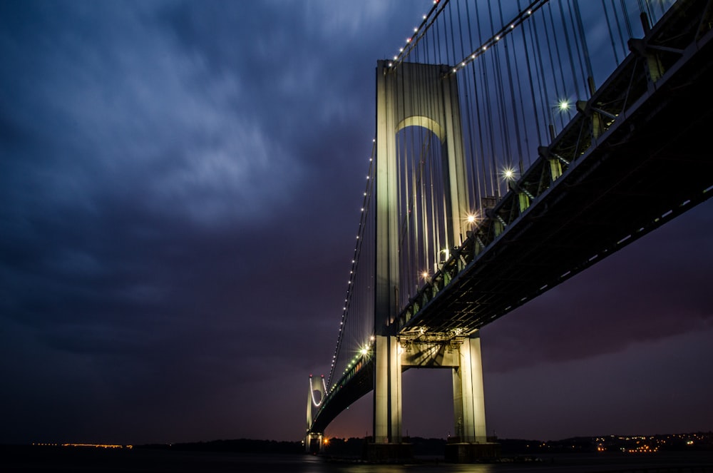 cable-stayed bridge at night time