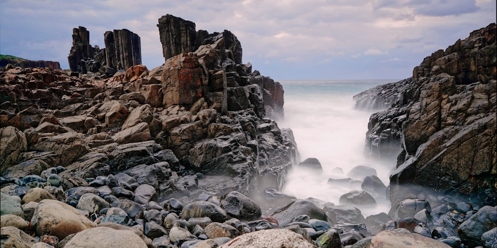 rock boulders covered with fog