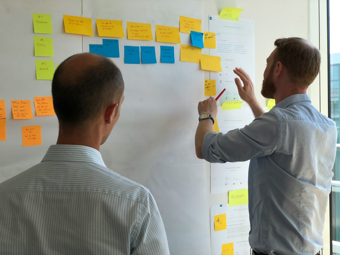whiteboard with sticky notes