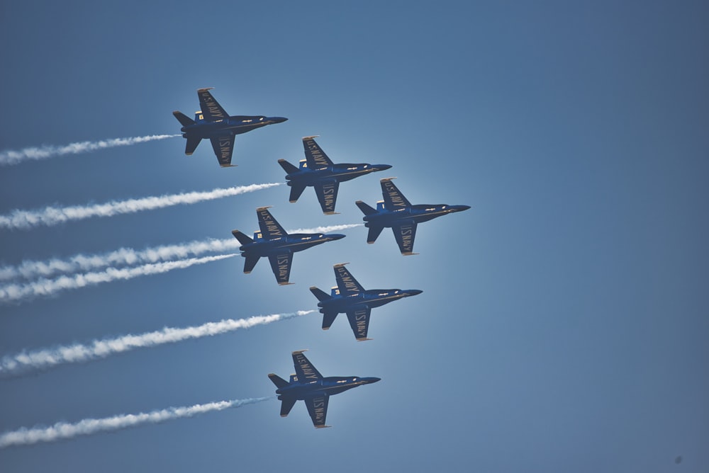 low angle photo of fighter jets