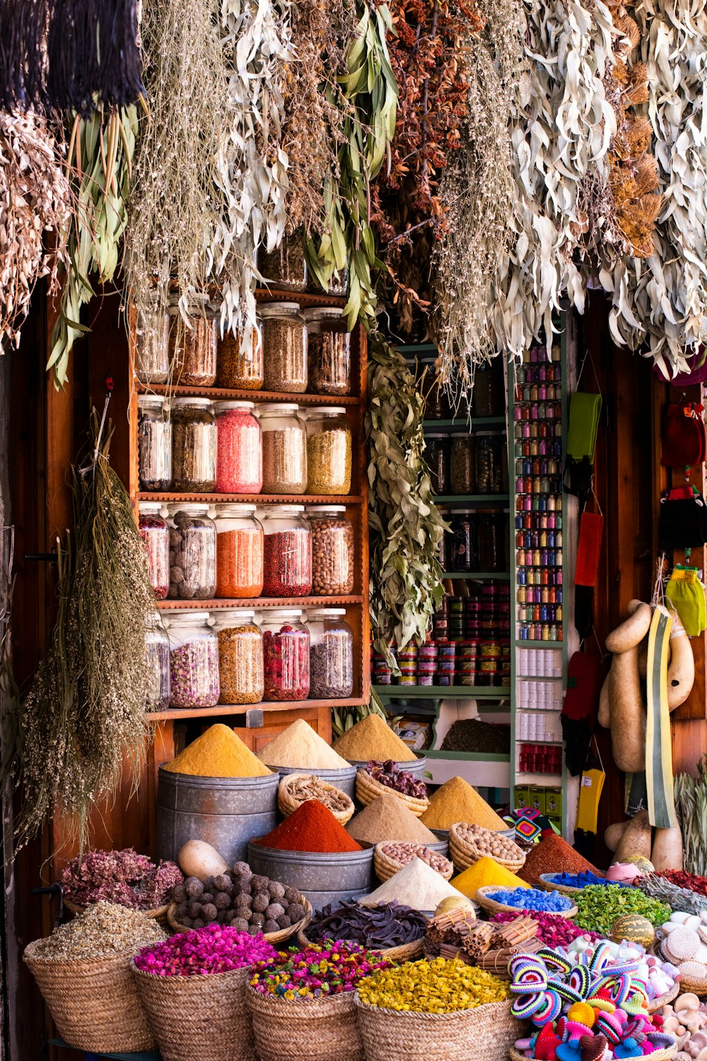 variety of spices in sack