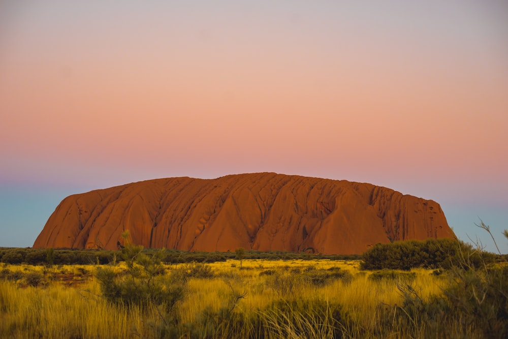 a large rock in the middle of a field