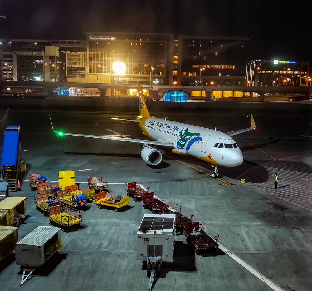 white Cebu Pacific airplane during at night