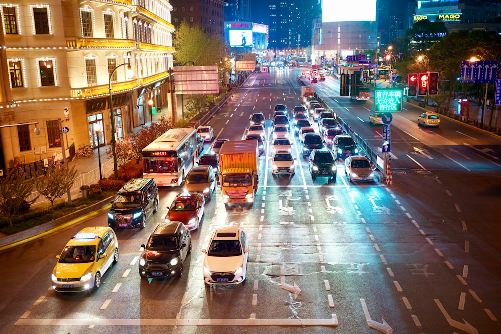 aerial photography of cars on road