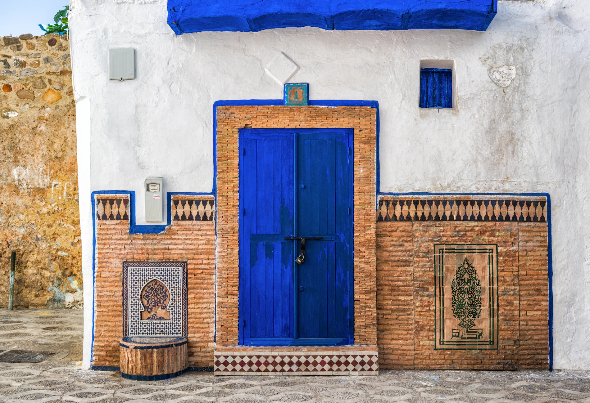 Blue and white architecture in the medina of Asilah