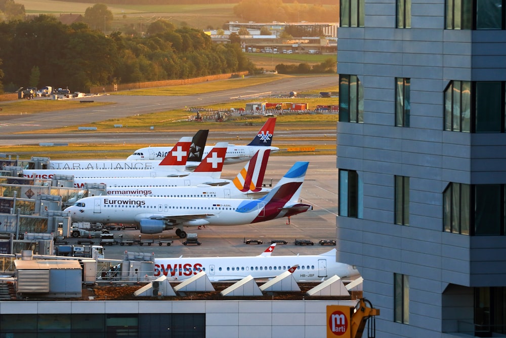 several airliner planes in airport