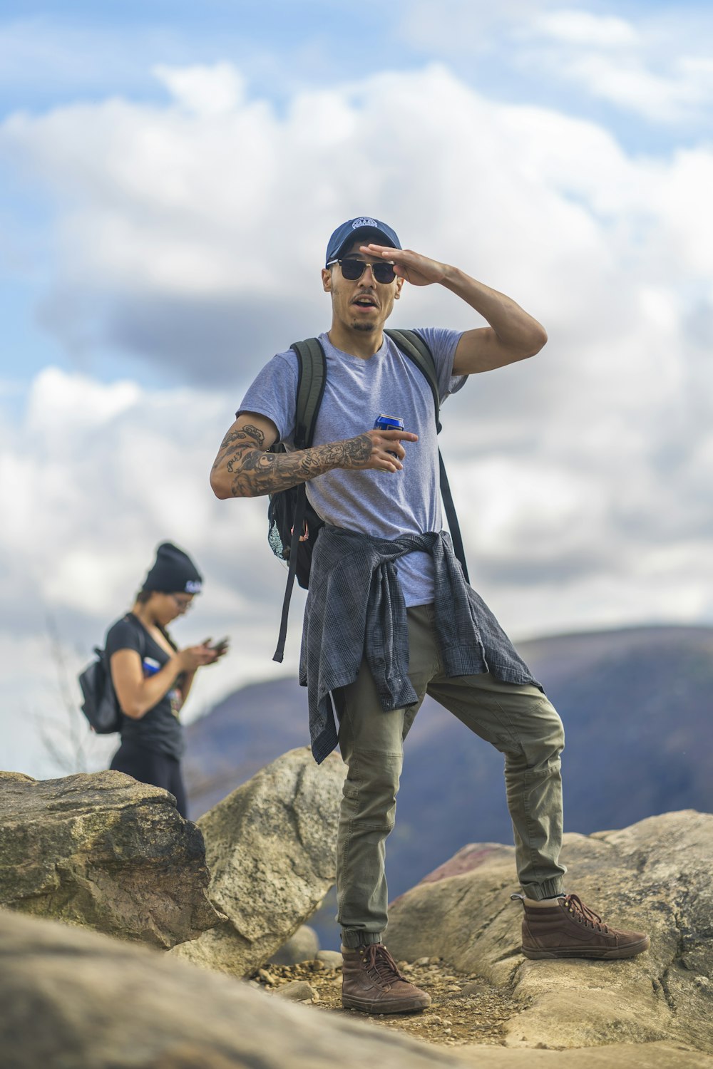 man in blue t-shirt