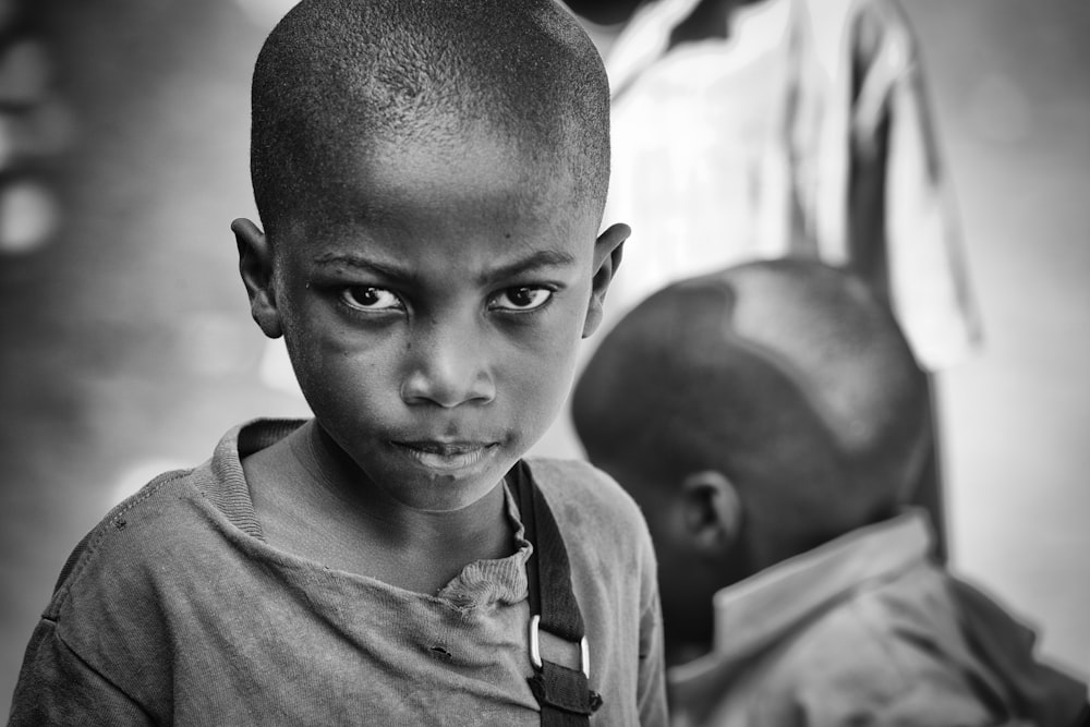 gray-scale photography of boy