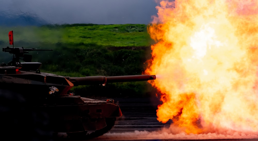 battle tank blowing fire