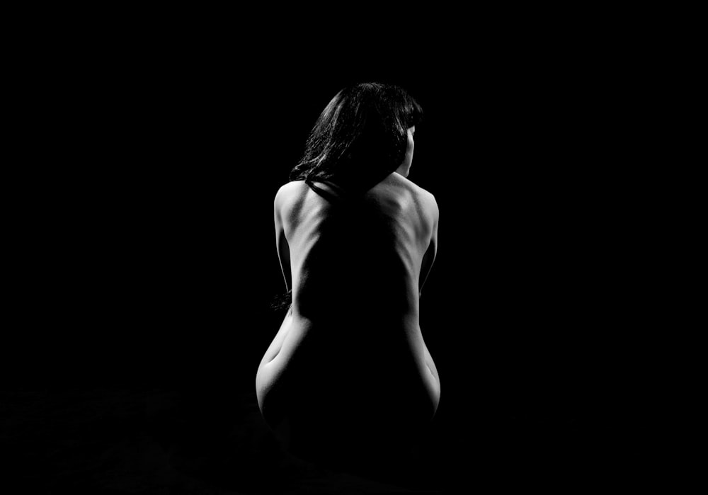 grayscale photography of woman naked