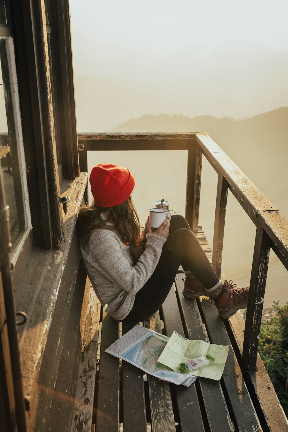 woman sitting in terrace