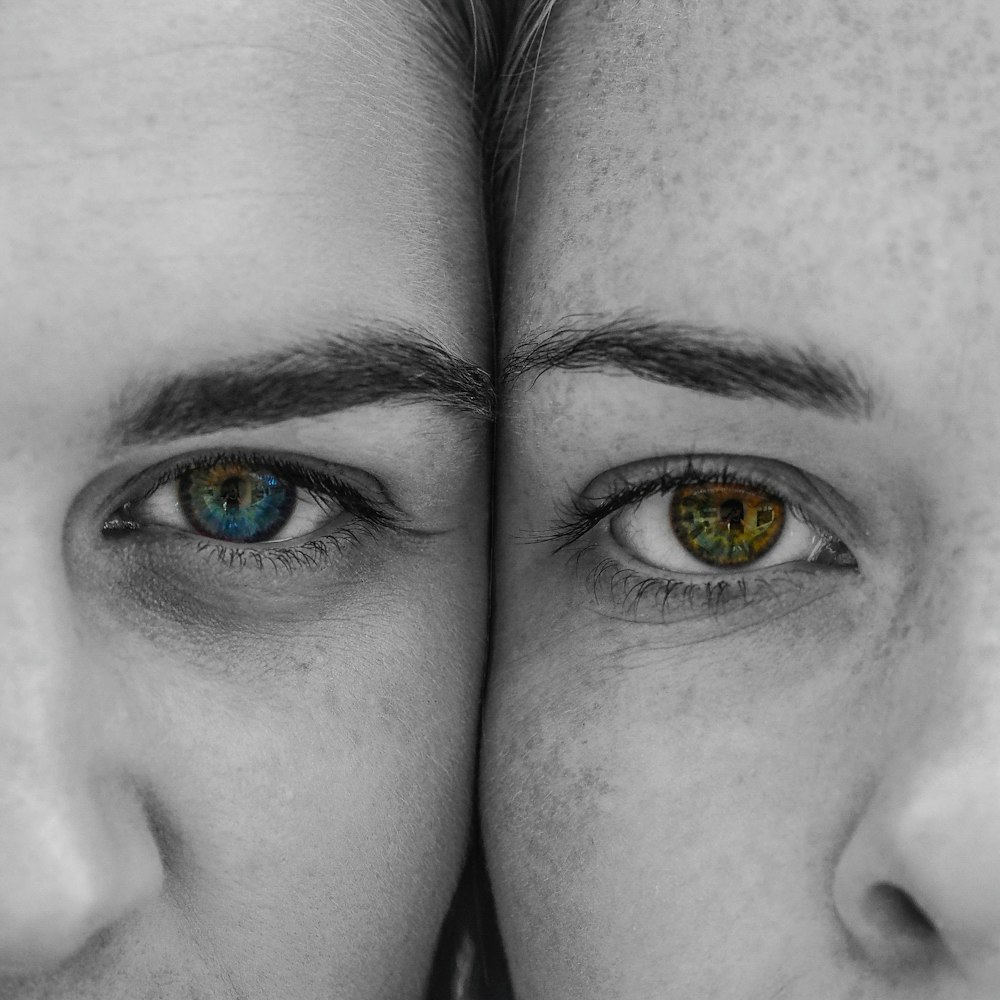 two people's eye close-up photography
