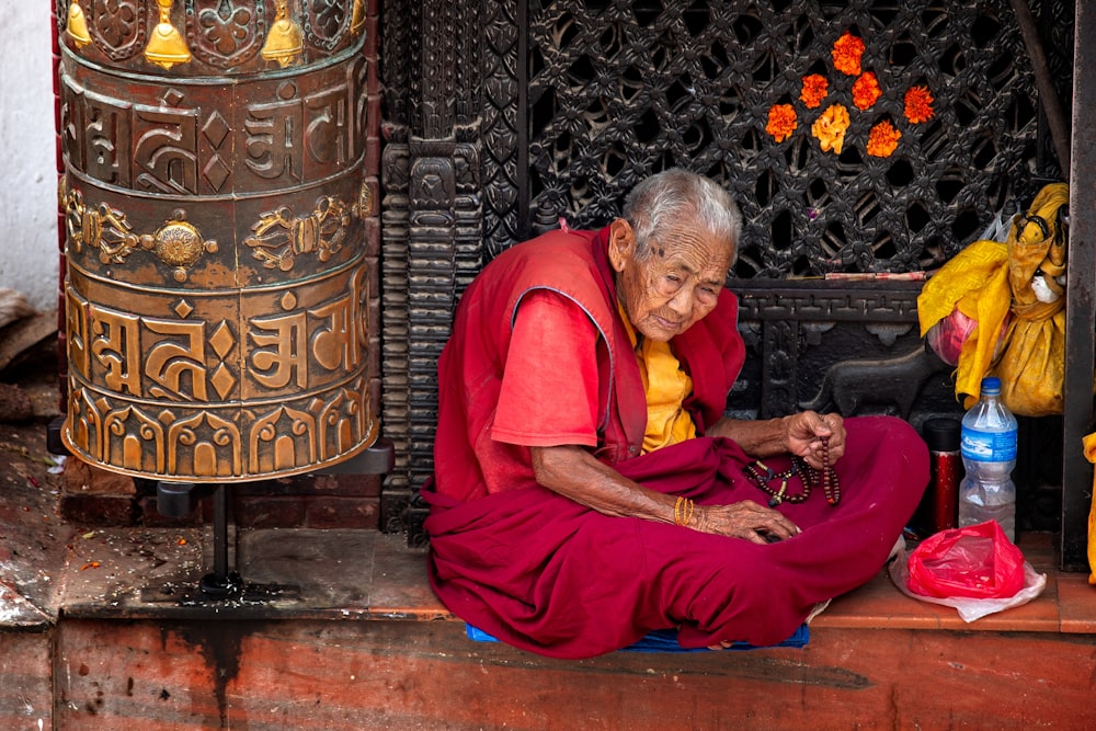 woman in red traditional dress