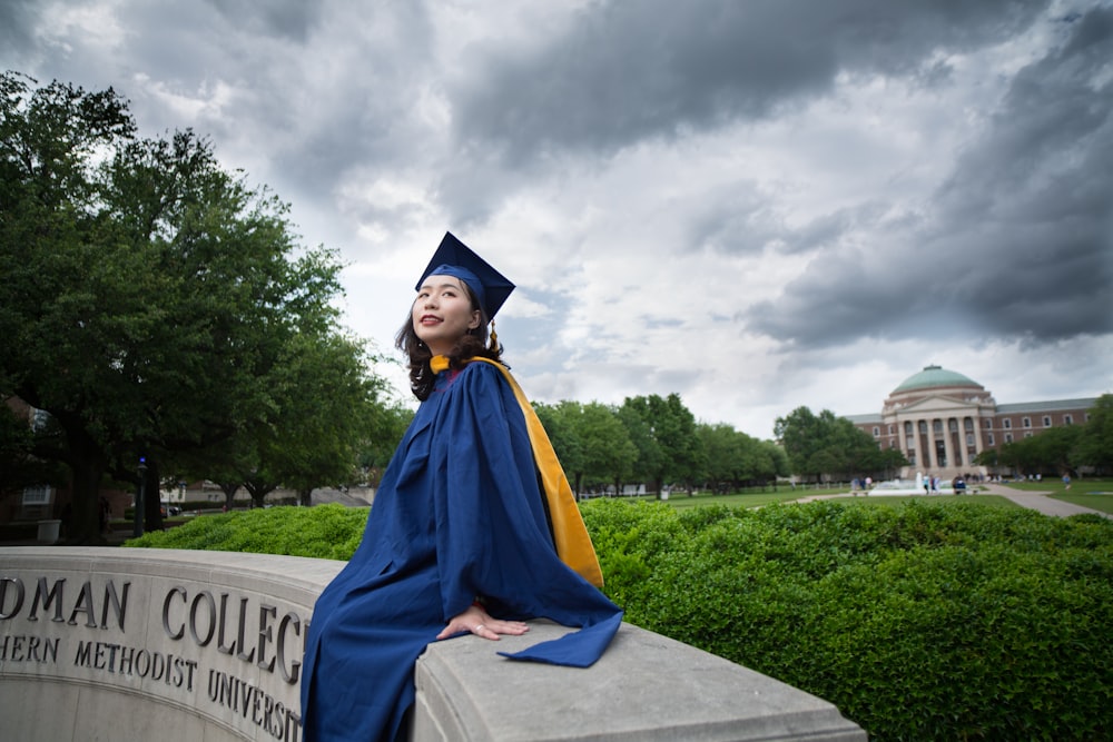 women's blue academic dress