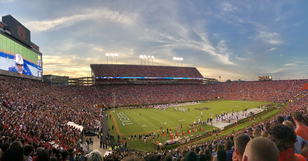 American football stadium under clear blue sky