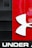 A large, bold logo featuring the brand 'Under Armour' is prominently displayed. The design includes a distinctive white emblem resembling an abstract 'U' and 'A' intertwined, set against a backdrop of black and red panels. The word 'UNDER' is written in capital letters below the logo in white.
