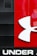 A large, bold logo featuring the brand 'Under Armour' is prominently displayed. The design includes a distinctive white emblem resembling an abstract 'U' and 'A' intertwined, set against a backdrop of black and red panels. The word 'UNDER' is written in capital letters below the logo in white.