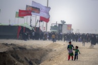 Children and adults participating in an awareness walk for kidney health awareness in Kathmandu.