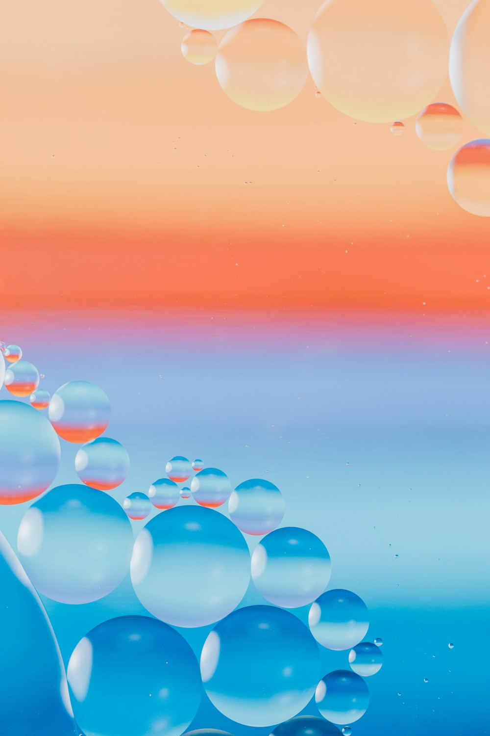 um grupo de bolhas flutuando em cima de um corpo de água