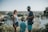 A happy family enjoying a scenic view during their vacation.