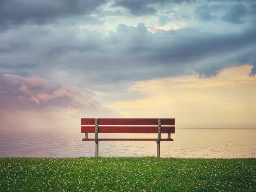 red wooden bench