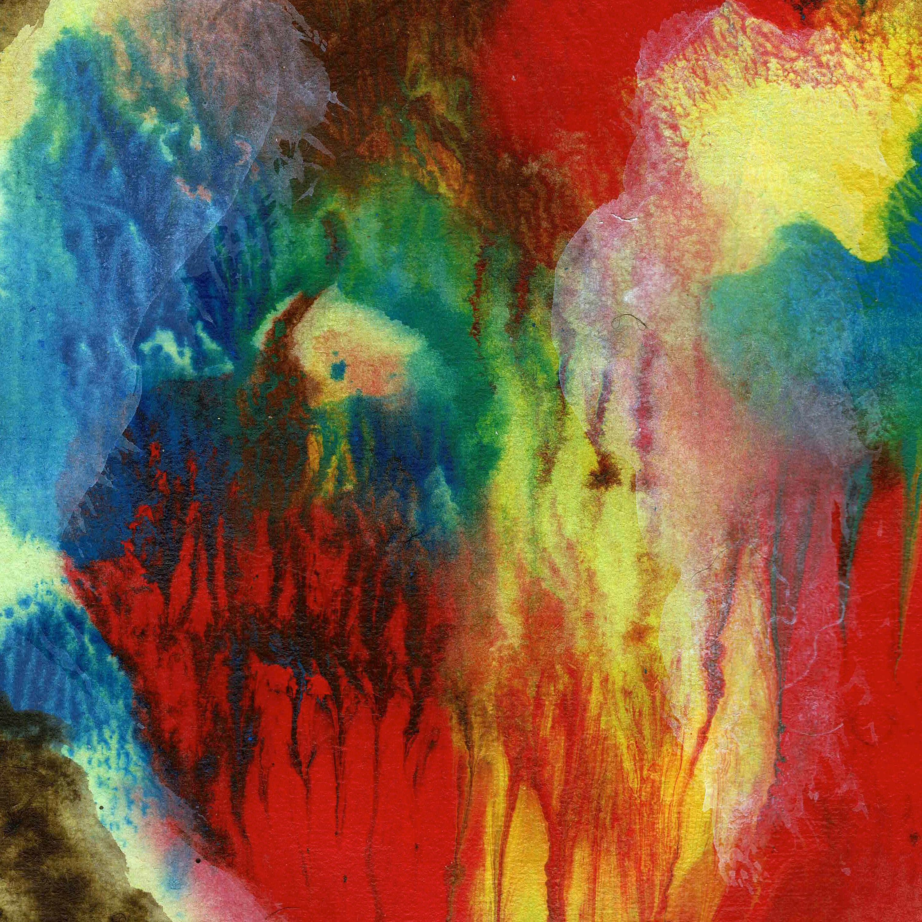 red and multicolored abstract painting
