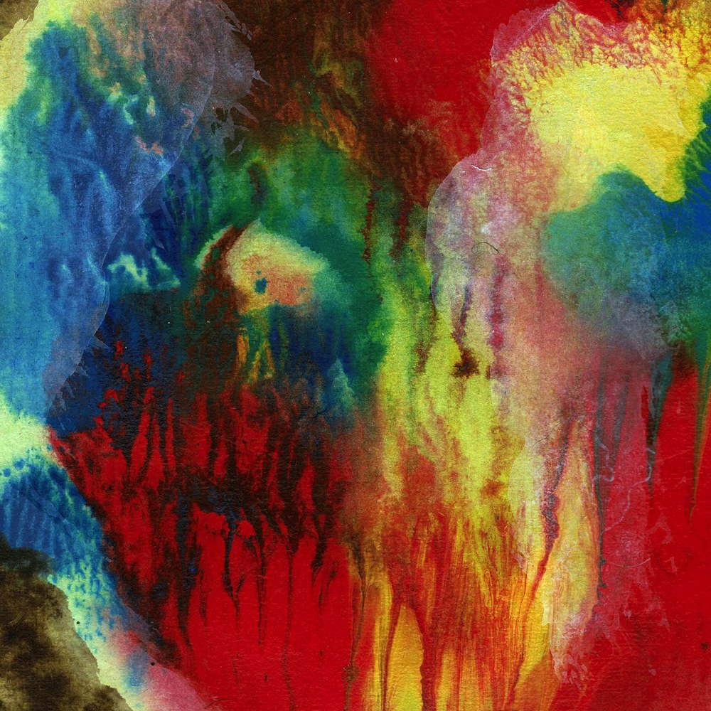 Pintura abstracta roja y multicolor