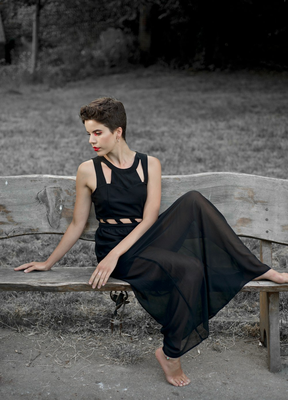 woman sitting on bench