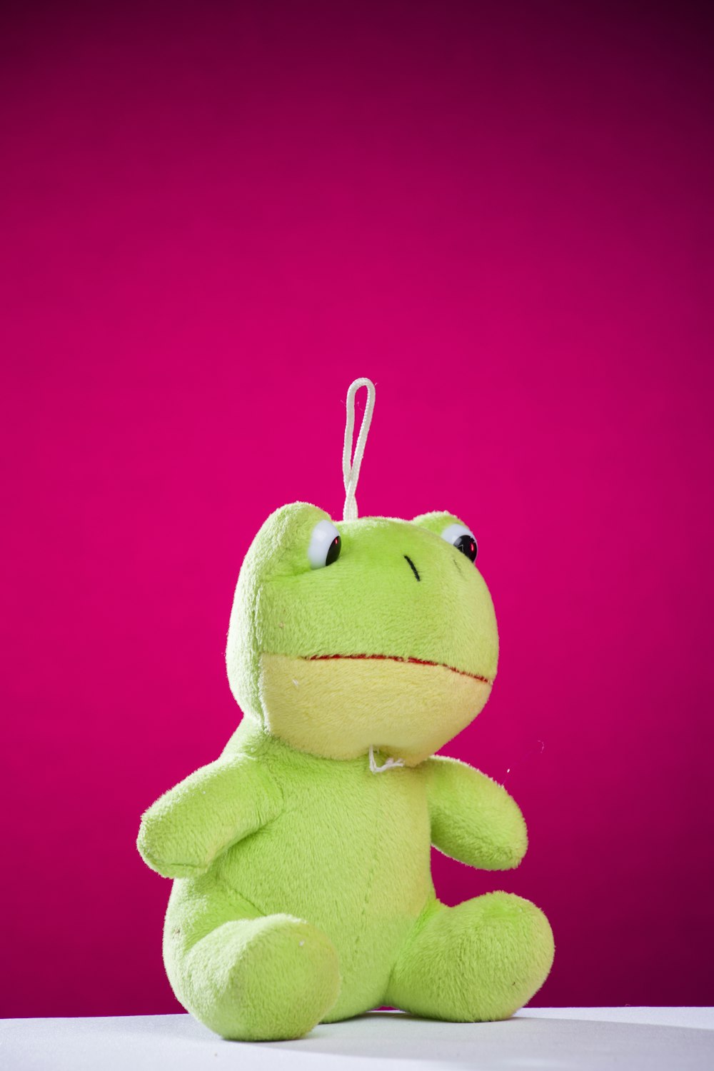 green and yellow frog plush toy