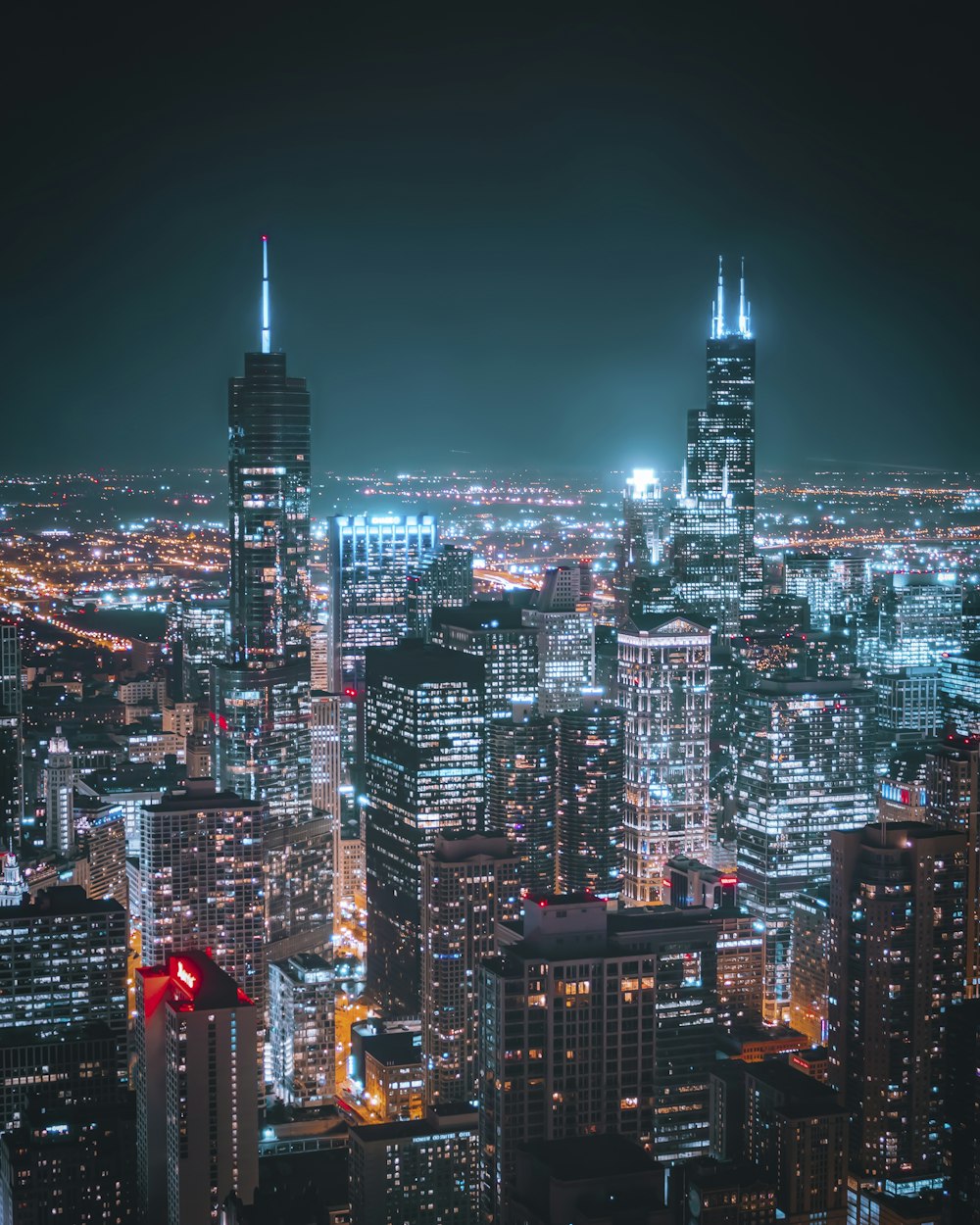 black lighted high-rise buildings