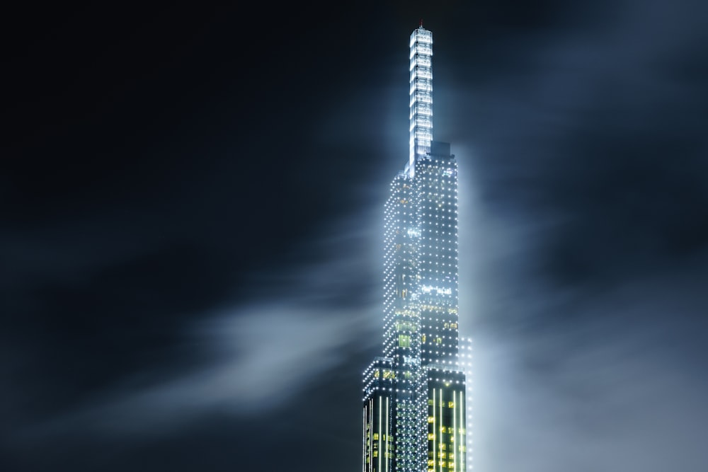 lighted city building